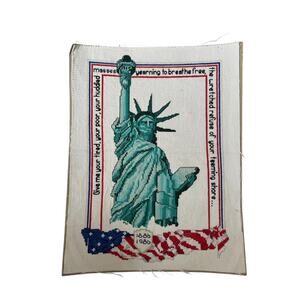 Handmade Statue of Liberty Needlepoint Mounted on Backing Ready to Frame USA